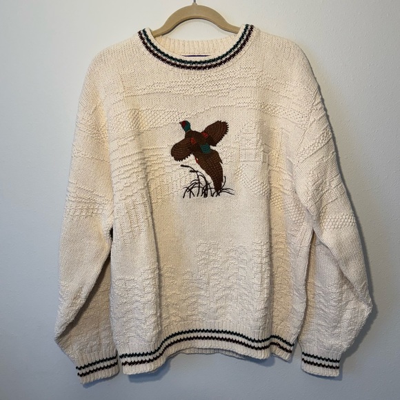 Vintage Other - Shenandoah Embroidered Knit Bird Sweater Cream White 100% Cotton